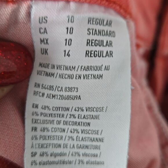 American Eagle Jegging Crop AEO Twill Jeans Mid-Rise Red Denim Raw Edge Women's - Picture 10 of 10